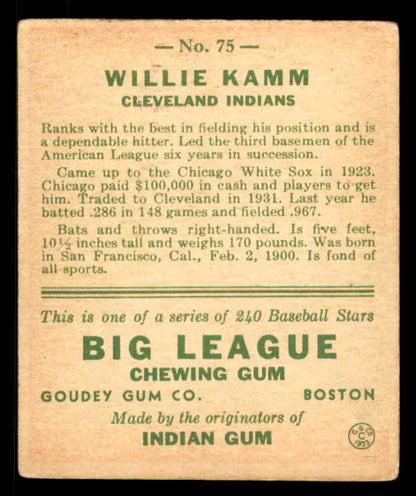 1933 Goudey #075 Willie Kamm Indians VG-EX 558428