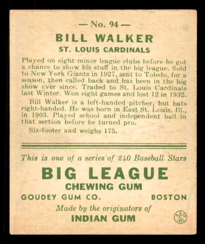 1933 Goudey #094 Bill Walker Cardinals Good trimmed 558438
