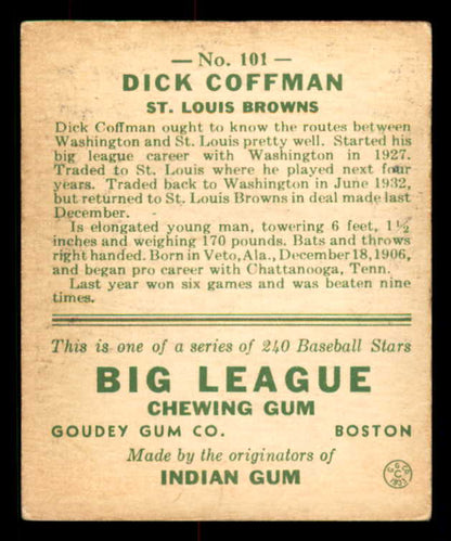 1933 Goudey #101 Richard Coffman Browns VG-EX 558443
