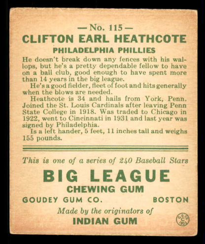1933 Goudey #115 Cliff Heathcote Phillies EX 558448