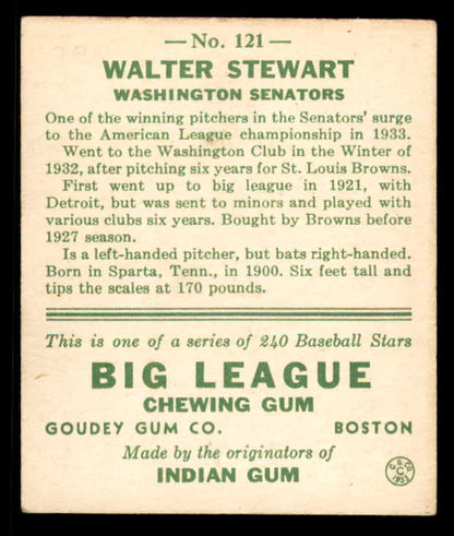 1933 Goudey #121 Lefty Stewart Senators EX 558452