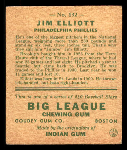 1933 Goudey #132 Jim Elliott Phillies VG-EX 558455