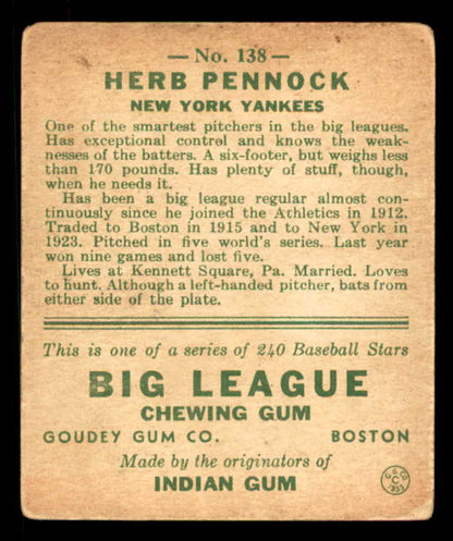 1933 Goudey #138 Herb Pennock Yankees GD-VG/VG stain 558458