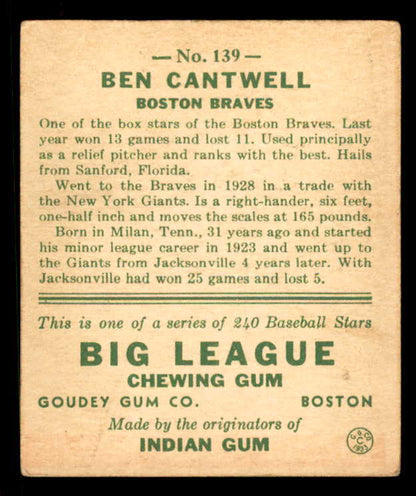 1933 Goudey #139 Ben Cantwell Braves EX 558459