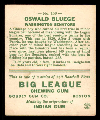 1933 Goudey #159 Ossie Bluege Senators VG-EX 558471