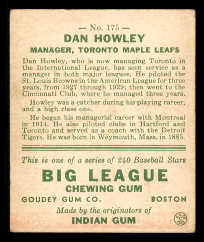1933 Goudey #175 Dan Howley Toronto VG-EX 558483