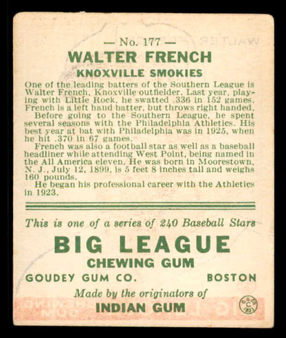 1933 Goudey #177 Walter French Knoxville VG-EX 558485