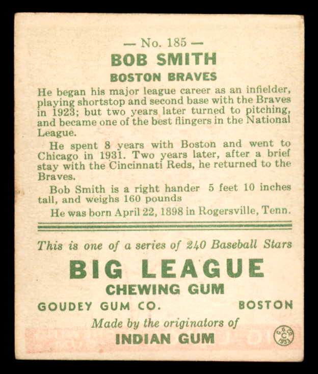 1933 Goudey #185 Bob Smith Braves VG-EX 558489