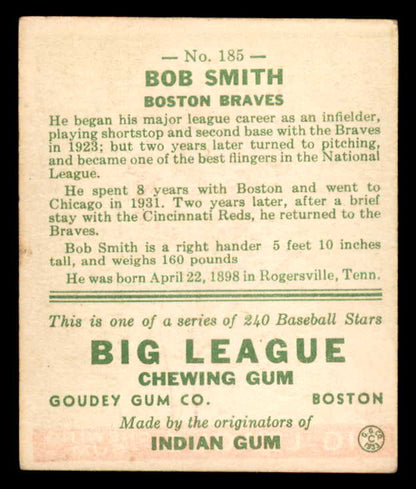 1933 Goudey #185 Bob Smith Braves VG-EX 558489