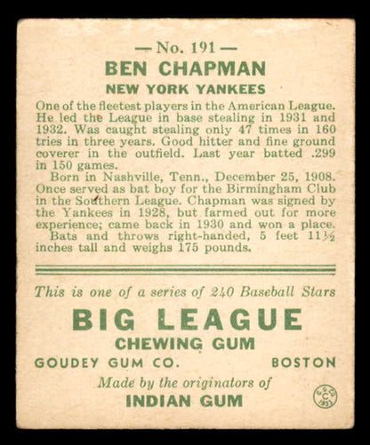 1933 Goudey #191 Ben Chapman Yankees VG-EX 558492