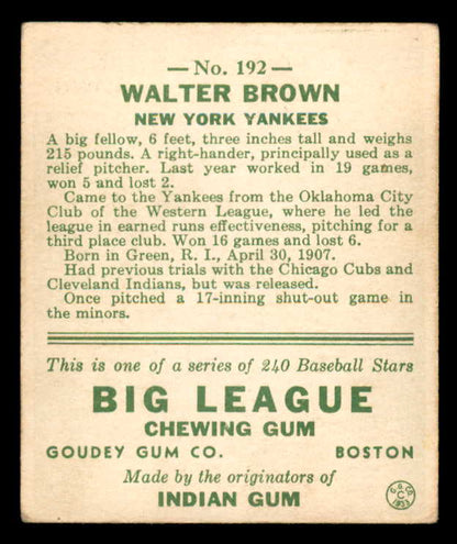 1933 Goudey #192 Walter Brown Yankees EX 558493