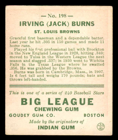 1933 Goudey #198 Jack Burns Browns EX 558496