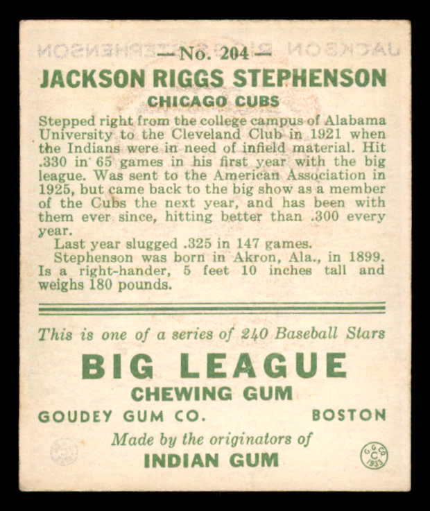 1933 Goudey #204 Riggs Stephenson Cubs VG-EX 558501