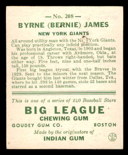 1933 Goudey #208 Bernie James Giants VG-EX 558504