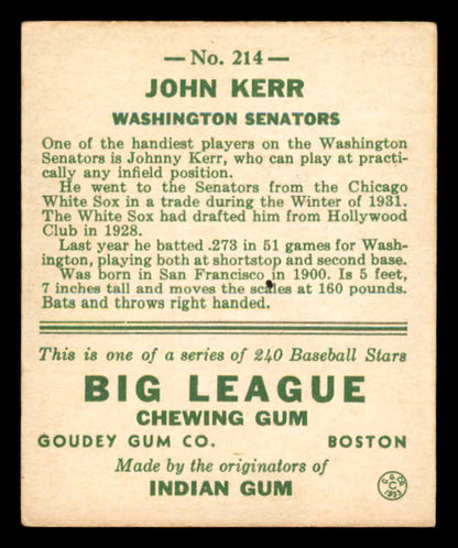 1933 Goudey #214 John Kerr Senators VG-EX 558506