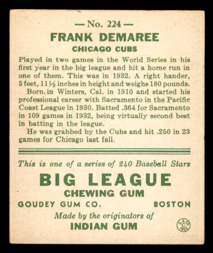 1933 Goudey #224 Frank Demaree Cubs EX 558509
