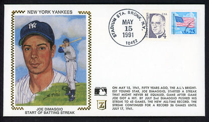 1991 First Day Cover Joe Dimaggio Yankees Start Of Streak 558516