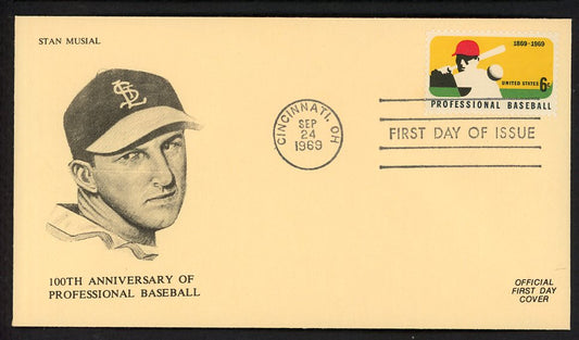 1969 First Day Cover Stan Musial Cardinals 100 Years Pro Baseball 558519