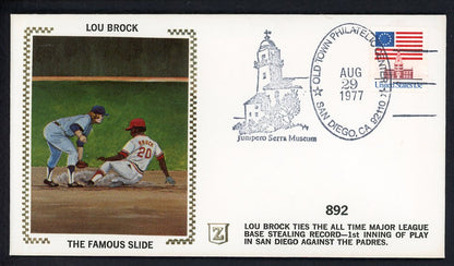 1977 First Day Cover Lou Brock Cardinals Ties Stolen Base Record 558524