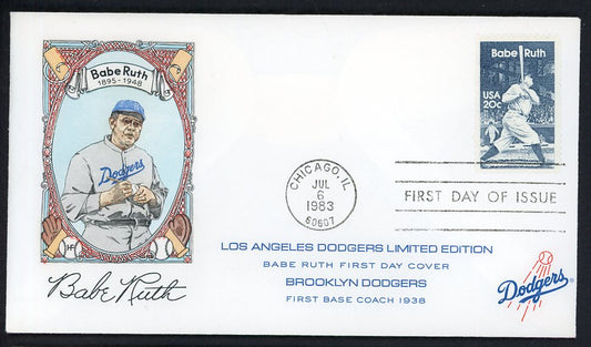 1983 First Day Cover Babe Ruth 1938 Dodgers Coach Furnam 558542