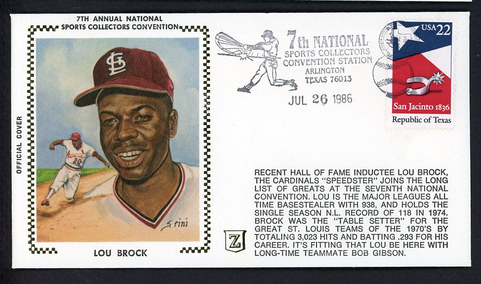 1986 First Day Cover Lou Brock Cardinals National Convention 558548
