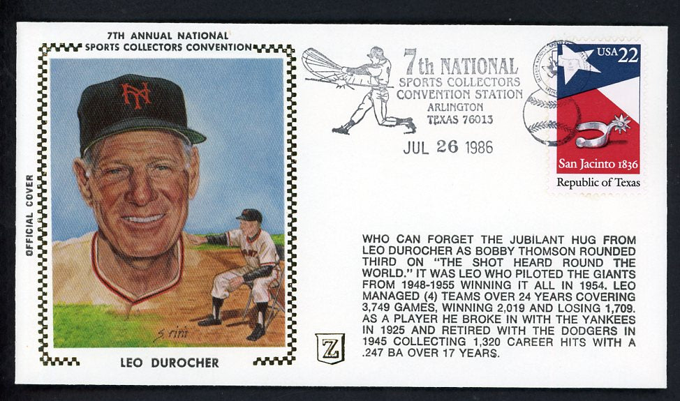 1986 First Day Cover Leo Durocher Giants National Convention 558549