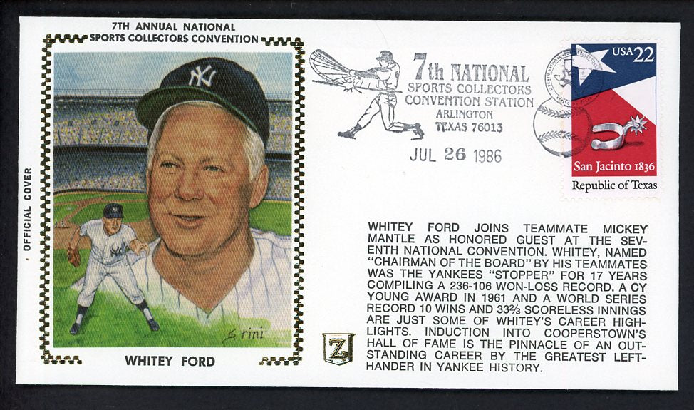 1986 First Day Cover Whitey Ford Yankees National Convention 558550
