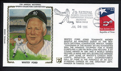 1986 First Day Cover Whitey Ford Yankees National Convention 558550