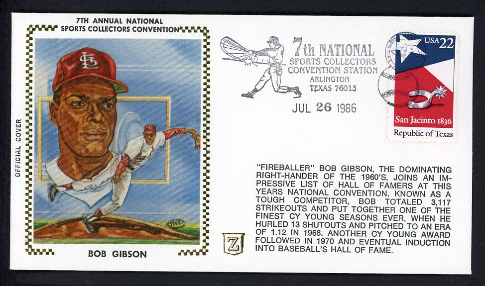 1986 First Day Cover Bob Gibson Cardinals National Convention 558551