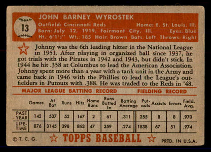 1952 Topps Baseball #013 Johnny Wyrostek Reds GD-VG Red 558598