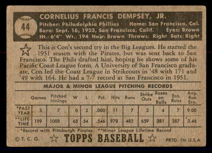 1952 Topps Baseball #044 Con Dempsey Phillies VG Black 558634