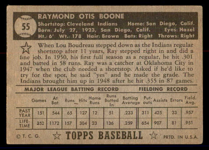 1952 Topps Baseball #055 Ray Boone Indians VG Black 558648
