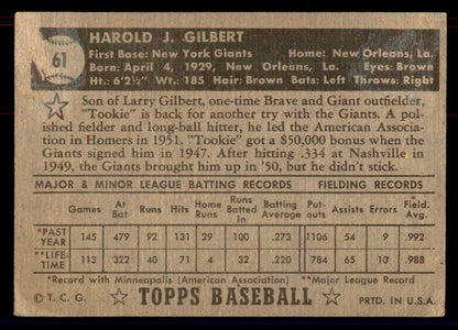1952 Topps Baseball #061 Tookie Gilbert Giants VG Black 558652