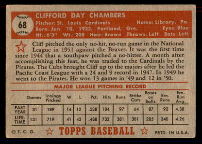1952 Topps Baseball #068 Cliff Chambers Cardinals VG-EX Red 558659