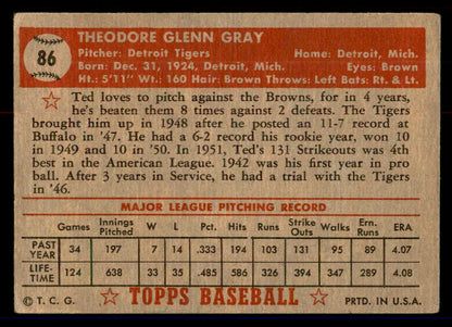 1952 Topps Baseball #086 Ted Gray Tigers VG 558679