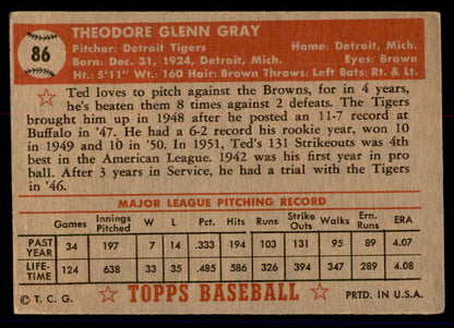 1952 Topps Baseball #086 Ted Gray Tigers VG 558680