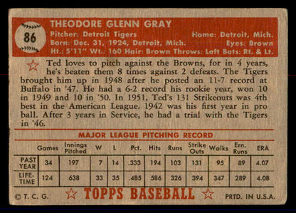 1952 Topps Baseball #086 Ted Gray Tigers GD-VG 558681