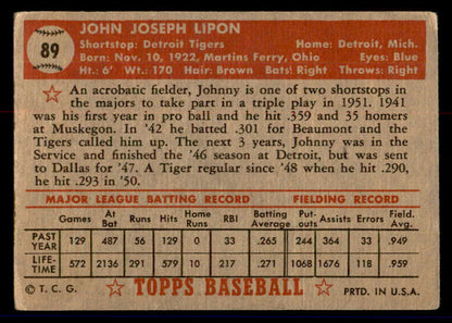 1952 Topps Baseball #089 Johnny Lipon Tigers GD-VG 558682