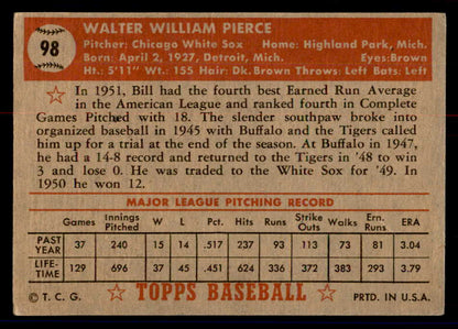 1952 Topps Baseball #098 Billy Pierce White Sox VG 558694