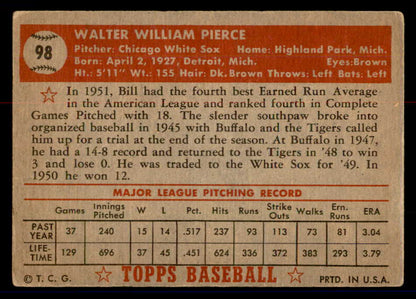 1952 Topps Baseball #098 Billy Pierce White Sox VG 558695