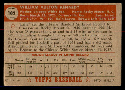 1952 Topps Baseball #102 Bill Kennedy Browns VG 558698
