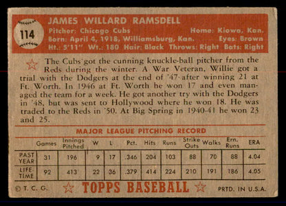 1952 Topps Baseball #114 Willard Ramsdell Cubs GD-VG 558709