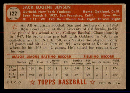 1952 Topps Baseball #122 Jackie Jensen Yankees VG 558714