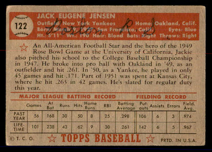 1952 Topps Baseball #122 Jackie Jensen Yankees Good ink back 558716