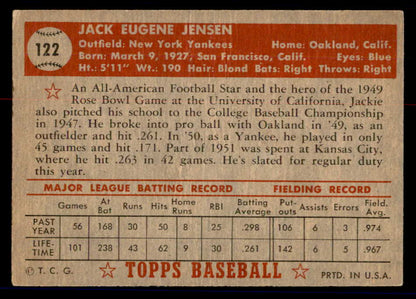 1952 Topps Baseball #122 Jackie Jensen Yankees GD-VG 558717