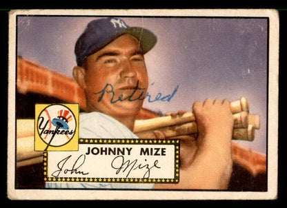 1952 Topps Baseball #129 Johnny Mize Yankees FR-GD ink front 558725