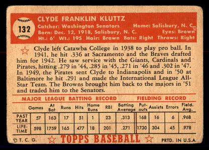 1952 Topps Baseball #132 Clyde Kluttz Senators GD-VG 558727