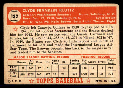 1952 Topps Baseball #132 Clyde Kluttz Senators VG 558728