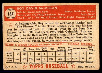 1952 Topps Baseball #137 Roy McMillan Reds VG 558733
