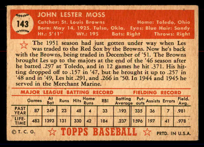 1952 Topps Baseball #143 Les Moss Browns VG-EX 558741